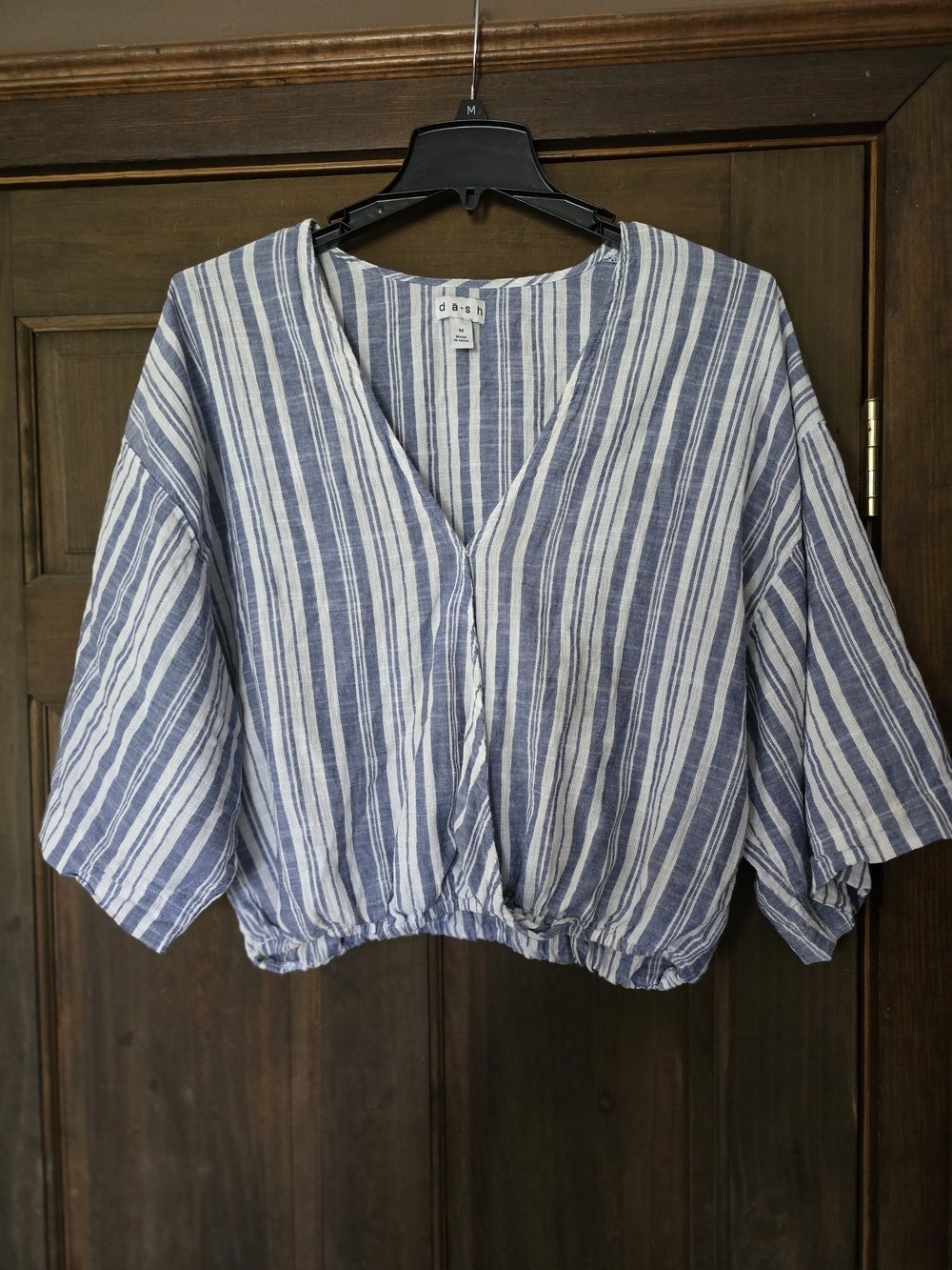 Da-sh Blue & White Striped V-Neck Cropped Top Medium